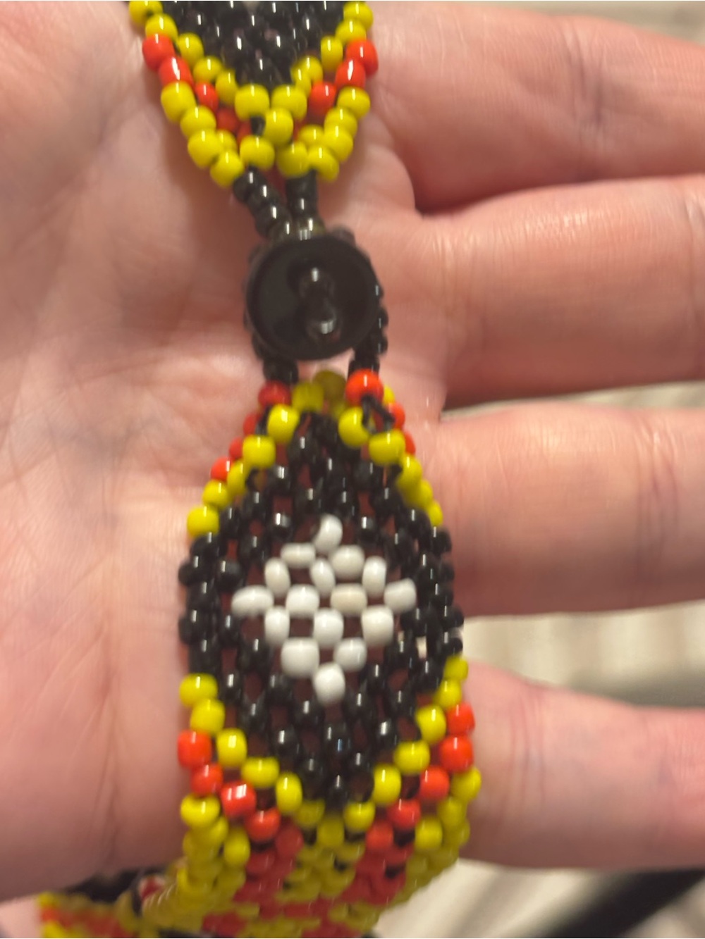 Handcrafted Orange, Yellow & Black Beaded Fringe Necklace - Picture 5 of 10